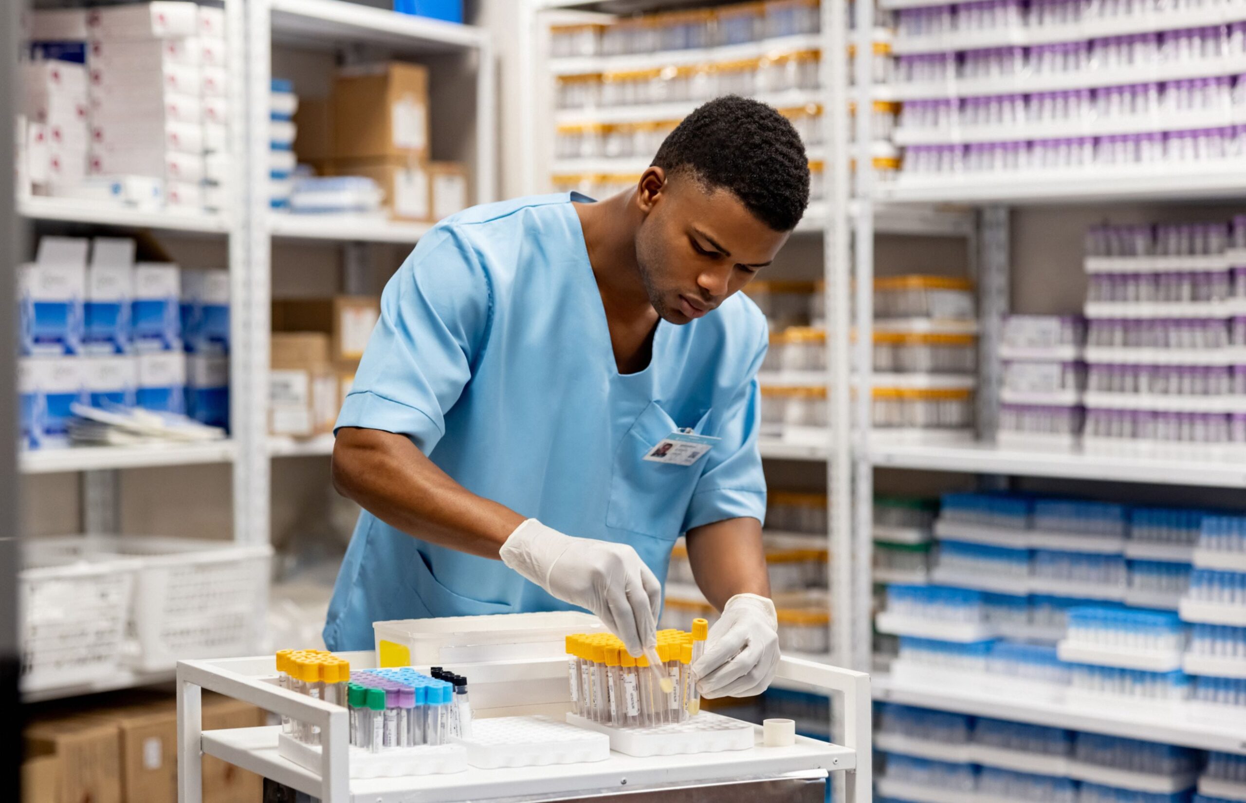 Lab technician organizing tubes