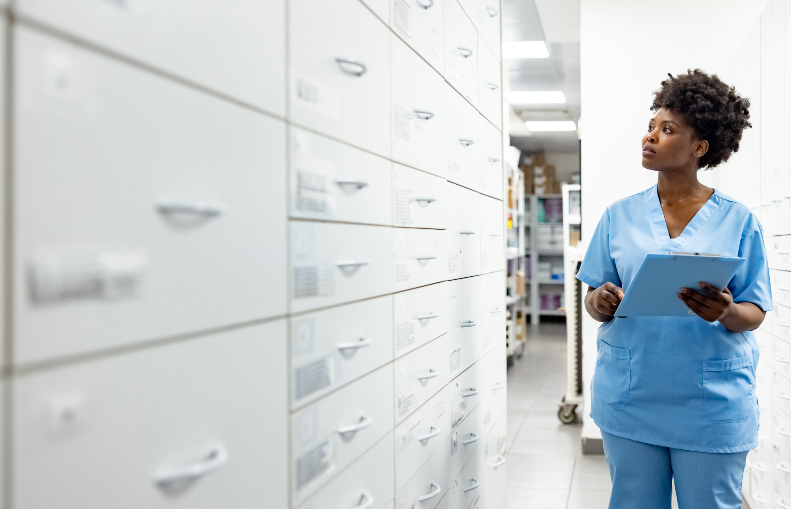 Nurse looks in inventory